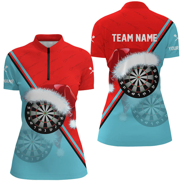 Maxcorners Red Blue Santa Darts Board Christmas Women Darts Polo & Quarter-Zip Shirts Custom Dart Jerseys Gift