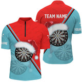 Maxcorners Red Blue Santa Darts Board Christmas Men Darts Polo & Quarter-Zip Shirts Custom Dart Jerseys Gift