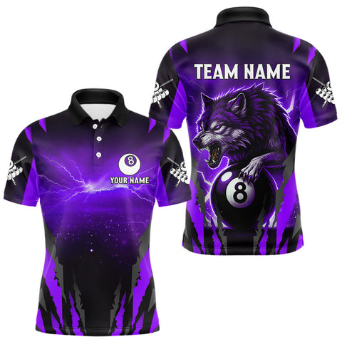 Maxcorners Personalized Thunder Lightning Wolf Billiard Shirt For Men, 8 Ball Billiard Team Jerseys |Purple LM0803