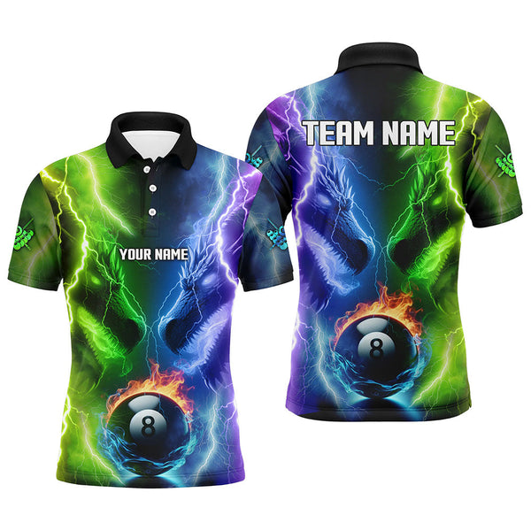 Maxcorners Custom Blue Purple Fire 3D Dragon 8 Ball Pool Billiard Shirts For Men & Women, Team League Billiard Jerseys