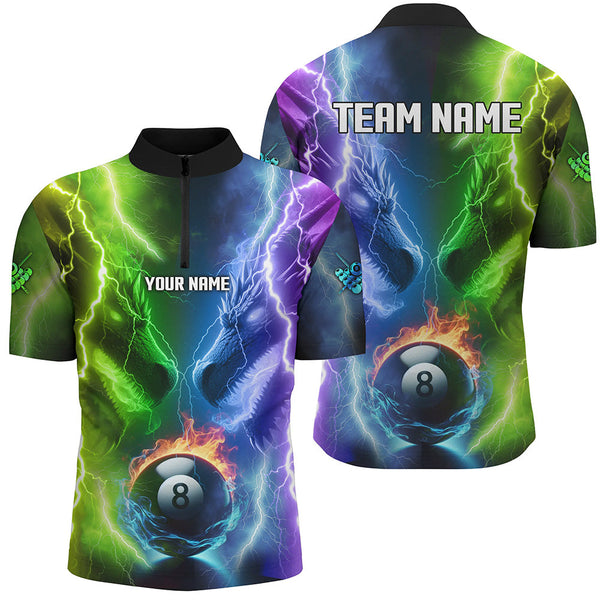 Maxcorners Custom Blue Purple Fire 3D Dragon 8 Ball Pool Billiard Shirts For Men & Women, Team League Billiard Jerseys