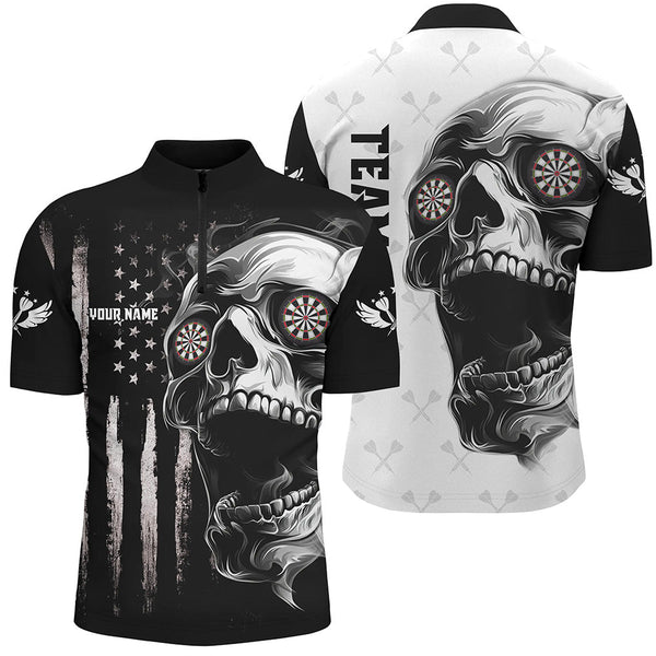 Maxcorners Black White Retro Us Flag Skull Darts Jersey Customized Name, Team Name 3D Shirt