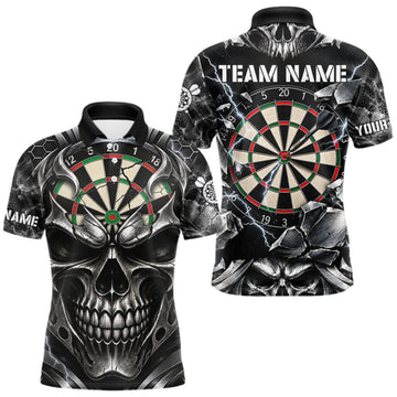 Maxcorners Black And Silver Dartboard Skull Darts Shirts For Men Custom Darts League Team Jersey LM0410
