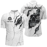 Maxcorners Personalized Skull White Grunge Darts Polo And Quarter-Zip Shirts For Men Custom Dart Team Jerseys