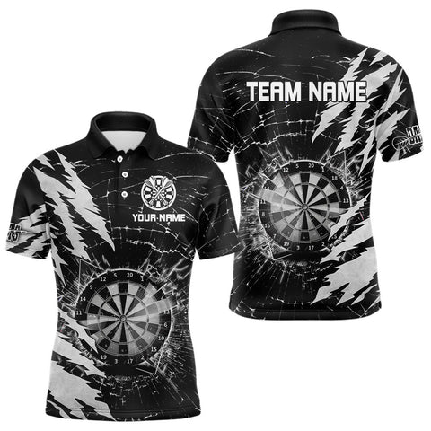 Maxcorners White Black Darts Board Break Glass Custom Dart Shirts For Men, Darts Team Shirts Dart Jersey LM0803