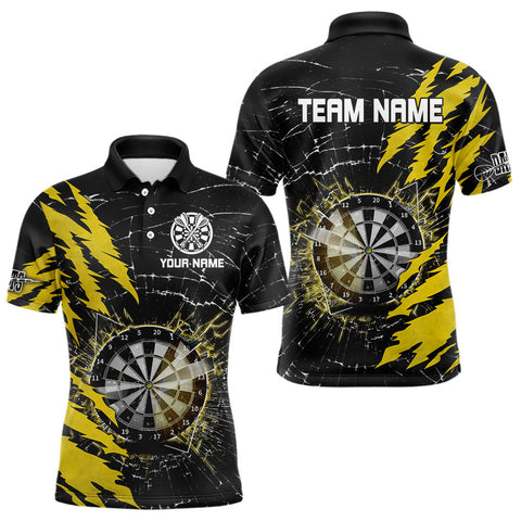 Maxcorners Yellow Black Darts Board Break Glass Custom Dart Shirts For Men, Darts Team Shirts Dart Jersey  LM0803