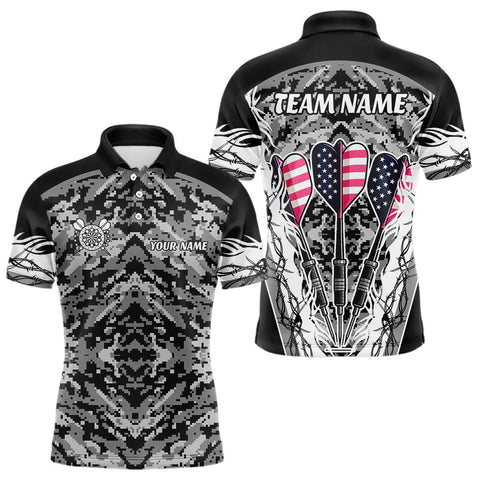 Maxcorners White Black Grunge Camo Funny US Flag Arrows Darts Shirt For Men Custom Darts Jersey Team Shirts  LM0803