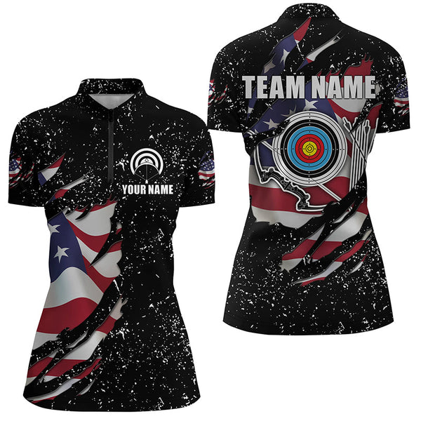 Maxcorners Grunge American Flag Target Archery Sets Men Polo Shirts Custom Patriotic Archery Jersey Attire