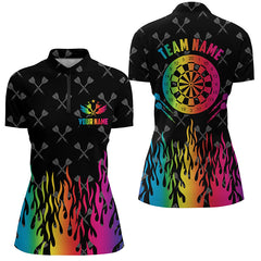 Maxcorners Personalized Dartboard Colorful Fire Flame Darts Women Polo Shirts Custom Unique Darts Team Jersey