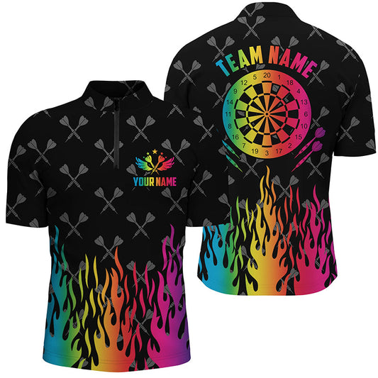 Maxcorners Personalized Dartboard Colorful Fire Flame Darts Men Polo Shirts Custom Unique Darts Team Jersey