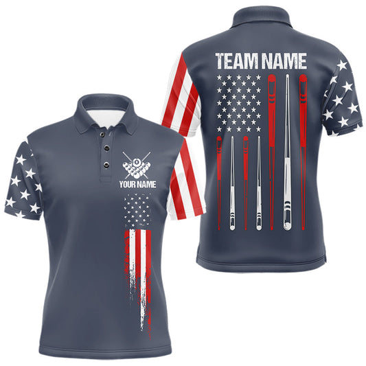 Maxcorners Personalized Navy American Flag Billiard Jersey For Men, 8 Ball Pool Team Shirts Polo & 1/4 Zip LM0607