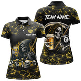 Maxcorners Yellow Funny Death Skeleton & Beer Billiard Shirts For Women Custom 8 Ball Lightning Billiard Jerseys