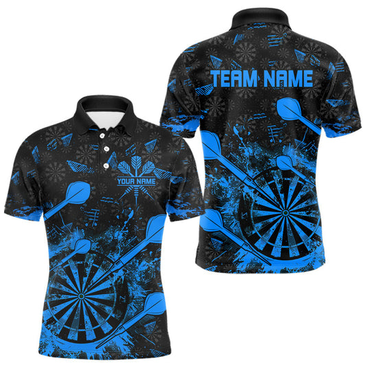 Maxcorners Black And Blue Grunge Darts Polo, Quarter Zip For Men Custom Dart Shirts For Team, Dart Jerseys LM2603