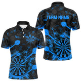 Maxcorners Black And Blue Grunge Darts Polo, Quarter Zip For Men Custom Dart Shirts For Team, Dart Jerseys TU0411