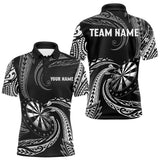 Maxcorners Personalized White Black Tribal Polynesian Mens Dart Shirts Custom Dart Polo & 1/4 Zip Team Jersey TU0411