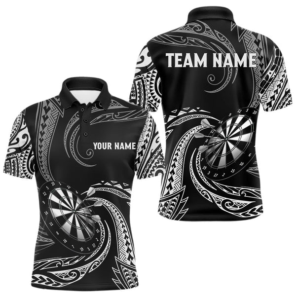 Maxcorners Personalized White Black Tribal Polynesian Mens Dart Shirts Custom Dart Polo & 1/4 Zip Team Jersey TU0411