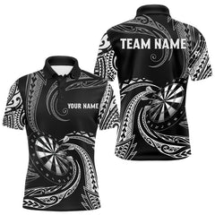Maxcorners Personalized White Black Tribal Polynesian Mens Dart Shirts Custom Dart Polo & 1/4 Zip Team Jersey TU0411