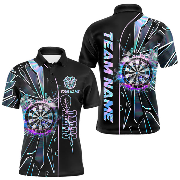Maxcorners Personalized Holographic Break Glass Mens Dart Shirts Custom Darts Jersey Team Polo & 1/4 Zip TU0411