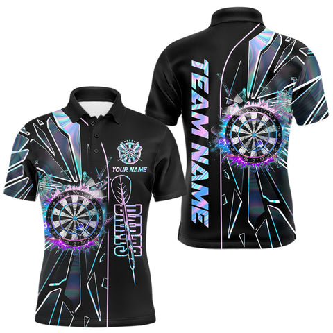 Maxcorners Personalized Holographic Break Glass Mens Dart Shirts Custom Darts Jersey Team Polo & 1/4 Zip TU0411