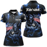 Maxcorners Blue Skull Thunder Lightning Us Flag Custom Billiard Shirts, Patriotic Billiard Team Jerseys