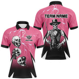 Maxcorners Death Skeleton Play Pool Custom Lightning Pink Billiard Shirts For Men, Funny Billiard Shirt Gifts