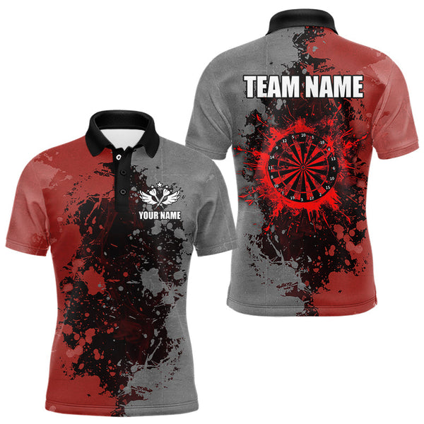 Maxcorners Personalized Darts Paint Red And Grey Dart Shirts For Men Custom Grunge Dart Team Jerseys