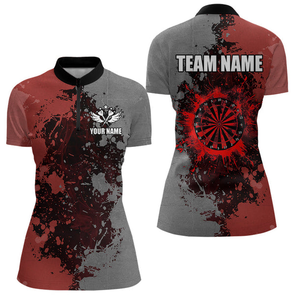 Maxcorners Personalized Darts Paint Red And Grey Dart Shirts For Men Custom Grunge Dart Team Jerseys