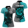 Maxcorners Personalized Darts Paint Turquoise And Grey Dart Shirts For Men Custom Grunge Dart Team Jerseys