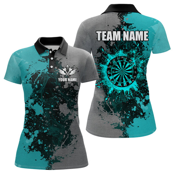 Maxcorners Personalized Darts Paint Turquoise And Grey Dart Shirts For Men Custom Grunge Dart Team Jerseys