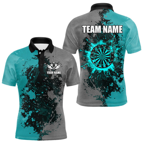 Maxcorners Personalized Darts Paint Turquoise And Grey Dart Shirts For Men Custom Grunge Dart Team Jerseys