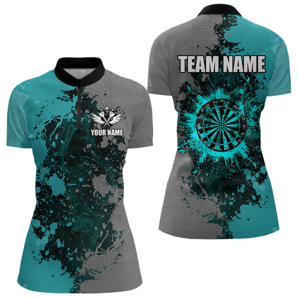 Maxcorners Personalized Darts Paint Turquoise And Grey Dart Shirts For Men Custom Grunge Dart Team Jerseys