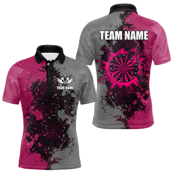 Maxcorners Personalized Darts Paint Pink And Grey Dart Shirts For Men Custom Grunge Dart Team Jerseys