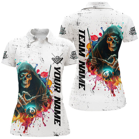 Maxcorners Billiard Skeleton Colorful Grunge Style Customized Shirt, Billiard Attire