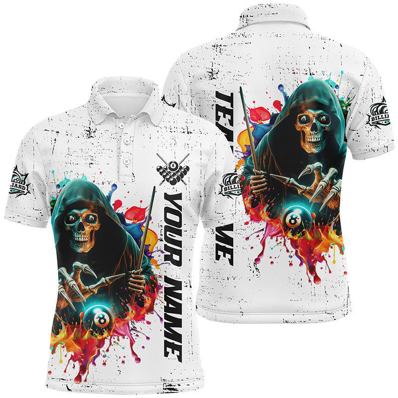 Maxcorners Billiard Skeleton Colorful Grunge Style Customized Shirt, Billiard Attire