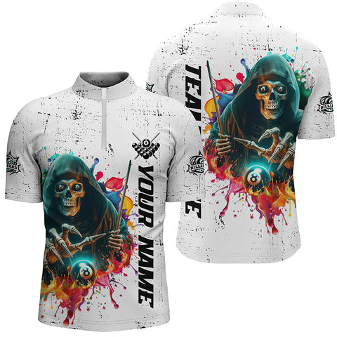 Maxcorners Billiard Skeleton Colorful Grunge Style Customized Shirt, Billiard Attire