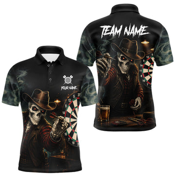 Maxcorners Funny Skeleton Smoke Darts Shirts For Men Custom Darts Team Jersey, Personalized Darts Gift