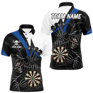 Maxcorners Personalized Grim Reaper Chain Darts Shirts For Men Custom Skull Darts League Team Jersey | Blue