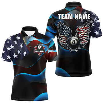 Maxcorners Personalized American Flag 8 Ball Wings Billiard Shirts For Men Custom Patriotic Pool Team Jersey