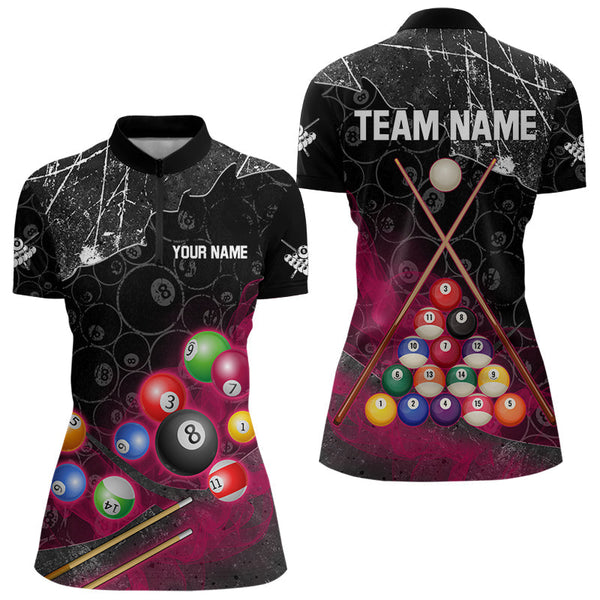 Maxcorners Personalized 8 Ball Pattern Smoke Men Billiard Shirts Custom 3D Billiard Balls Pool Jerseys | Pink