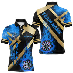 Maxcorners Personalized Gold And Blue Dartboard Fire Flame Custom Darts Shirts For Men, Darts Team Jerseys