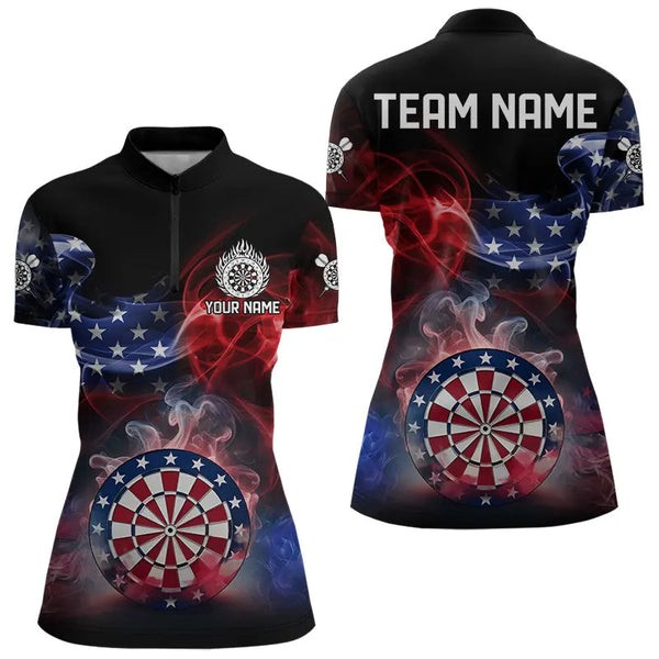 Maxcorners Personalized Dartboard American Flag Smoke Dart Shirts For Men Custom Patriotic Team Darts Jerseys