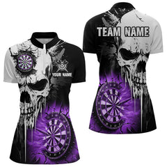 MaxcornersPersonalized Grunge Skull Crack Wall Men Dart Shirts Custom Darts League Team Jerseys |Purple