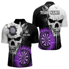 MaxcornersPersonalized Grunge Skull Crack Wall Men Dart Shirts Custom Darts League Team Jerseys |Purple