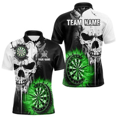 Maxcorners Personalized Grunge Skull Crack Wall Men Dart Shirts Custom Darts League Team Jerseys |Green