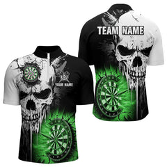 Maxcorners Personalized Grunge Skull Crack Wall Men Dart Shirts Custom Darts League Team Jerseys |Green