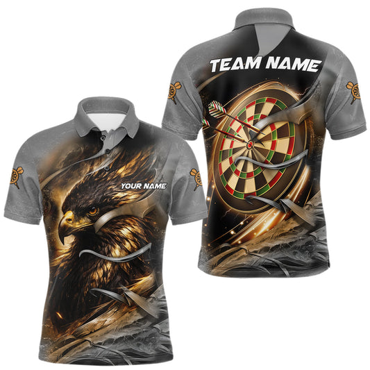 Maxcorners Personalized Eagle Lightning Darts Shirt For Men, Darts Team Jersey Polo & 1/4 Zip |Gold LM1705