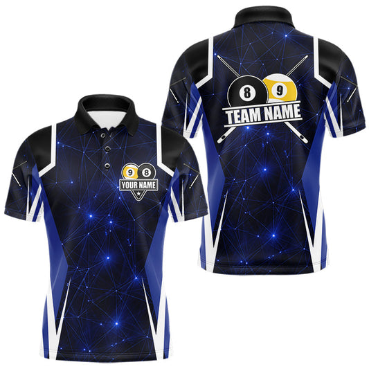 Maxcorners Blue 8 Ball & 9 Ball Pool Billiard Shirt For Men Custom Geometric Billiard Jersey Polo & 1/4 Zip LM1005
