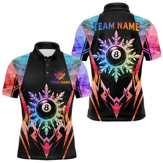 Maxcorners Custom Colorful 8 Ball Pool Icy Billiard Shirt For Men, Funny Pool Team Jersey Polo & 1/4 Zip LM0607