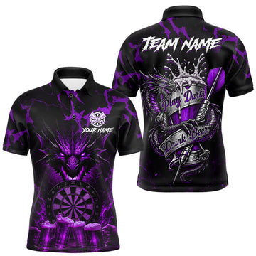 Maxcorners Black And Purple Personalized Dragon Beer Darts Shirts For Men Custom Darts League Team Jersey LM0410