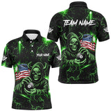 Maxcorners Green Skull Thunder Lightning US Flag Custom Men & Women Billiard Shirts, Patriotic Billiard Team Jerseys